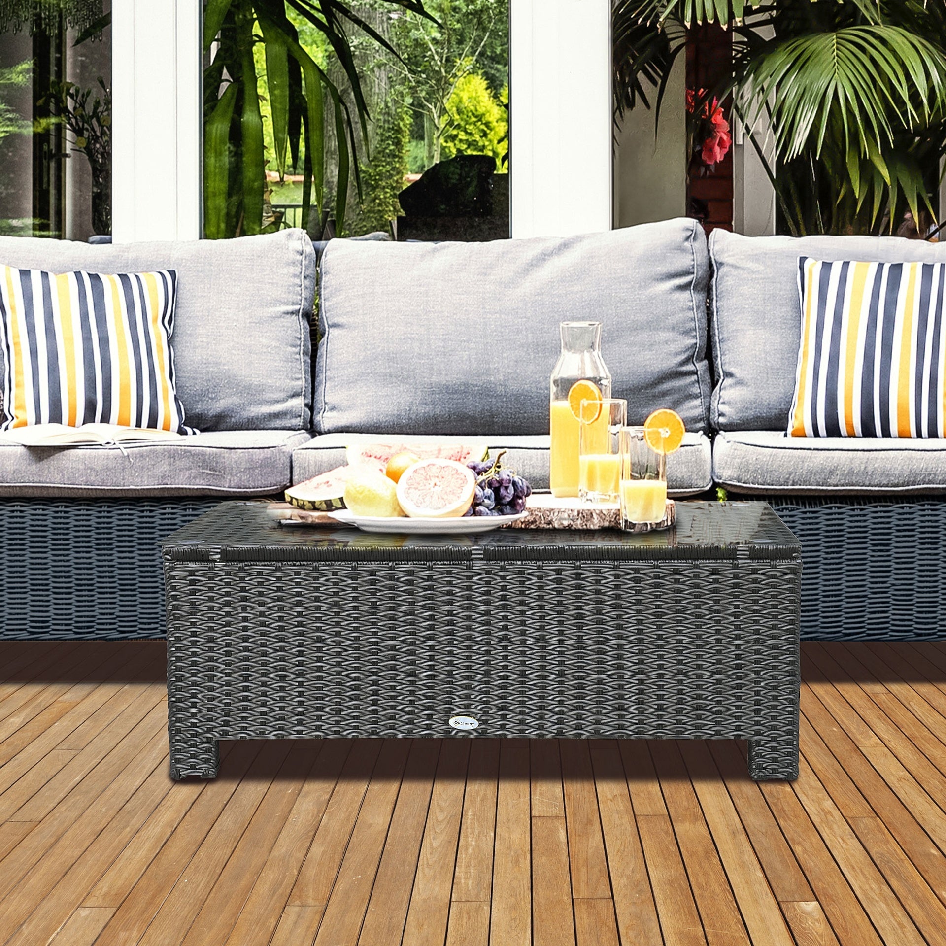 Outsunny Patio Coffee Table, Large Side Table, Hand-Woven PE Rattan, Weather Resistant Wicker, Outdoor Furniture for Garden Black