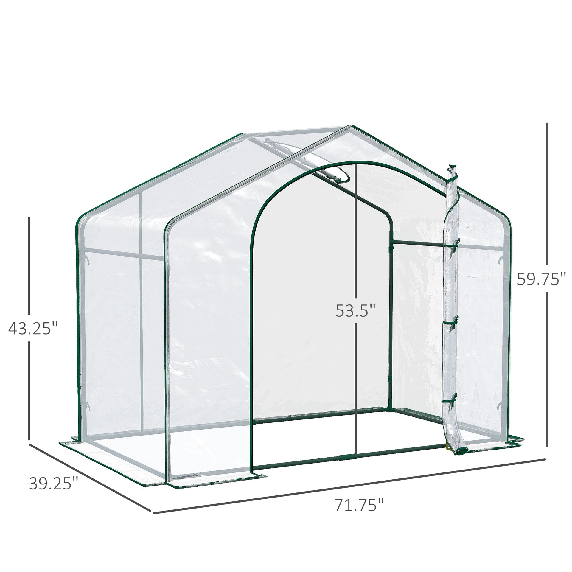 Outsunny 6' x 3' x 5' Portable Walk-in Greenhouse, Plastic Cover, Steel Frame Garden Hot House, Zipper Door, Top Vent for Flowers, Vegetables, Saplings, Tropical Plants, Clear