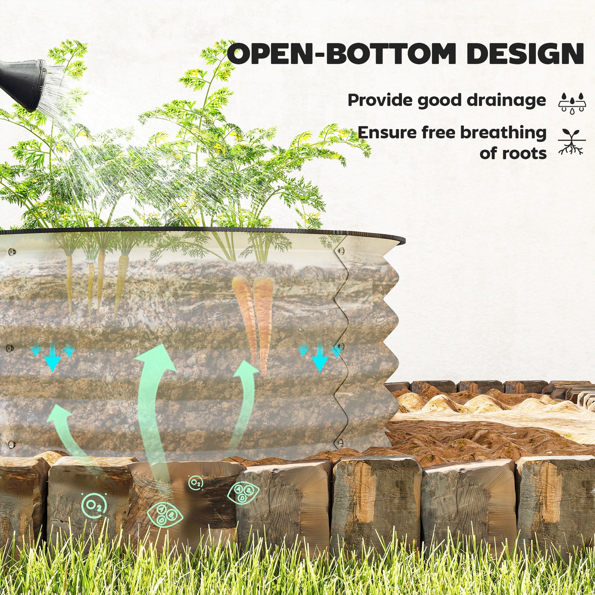 Outsunny Set of 2 Raised Garden Bed, Metal Planter Box with Safety Edging, Easy-to-assemble Stock Tank, Cream
