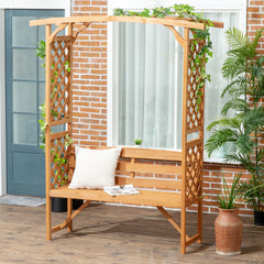 Outsunny Patio Garden Bench, Wooden Bench, Outdoor Bench for Vines/Climbing Plants, Brown