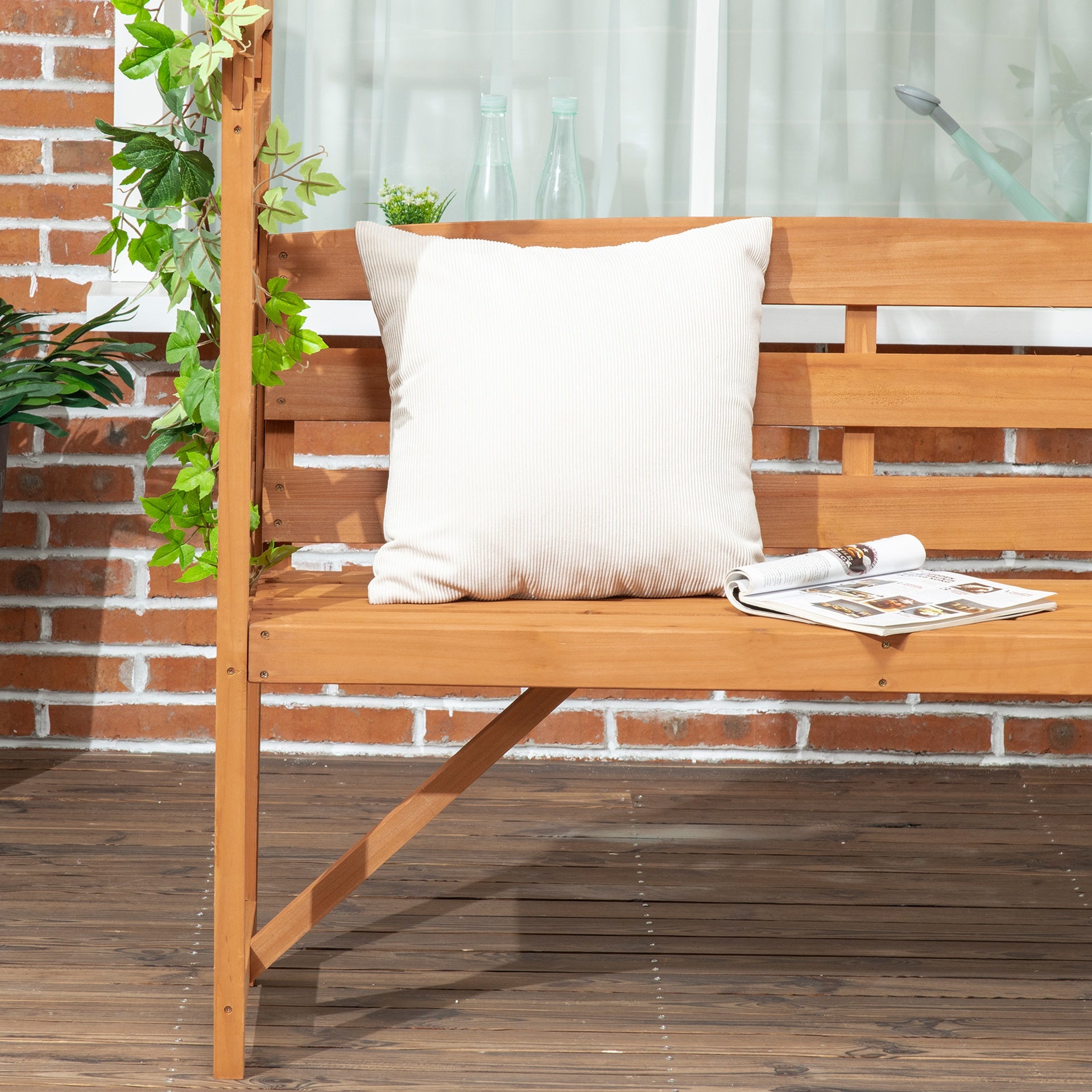 Outsunny Patio Garden Bench, Wooden Bench, Outdoor Bench for Vines/Climbing Plants, Brown