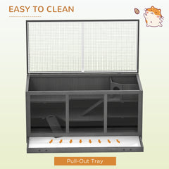 PawHut Extra Large Wooden Hamster Cage with Opening Roof, Hut, Ramps, Gray