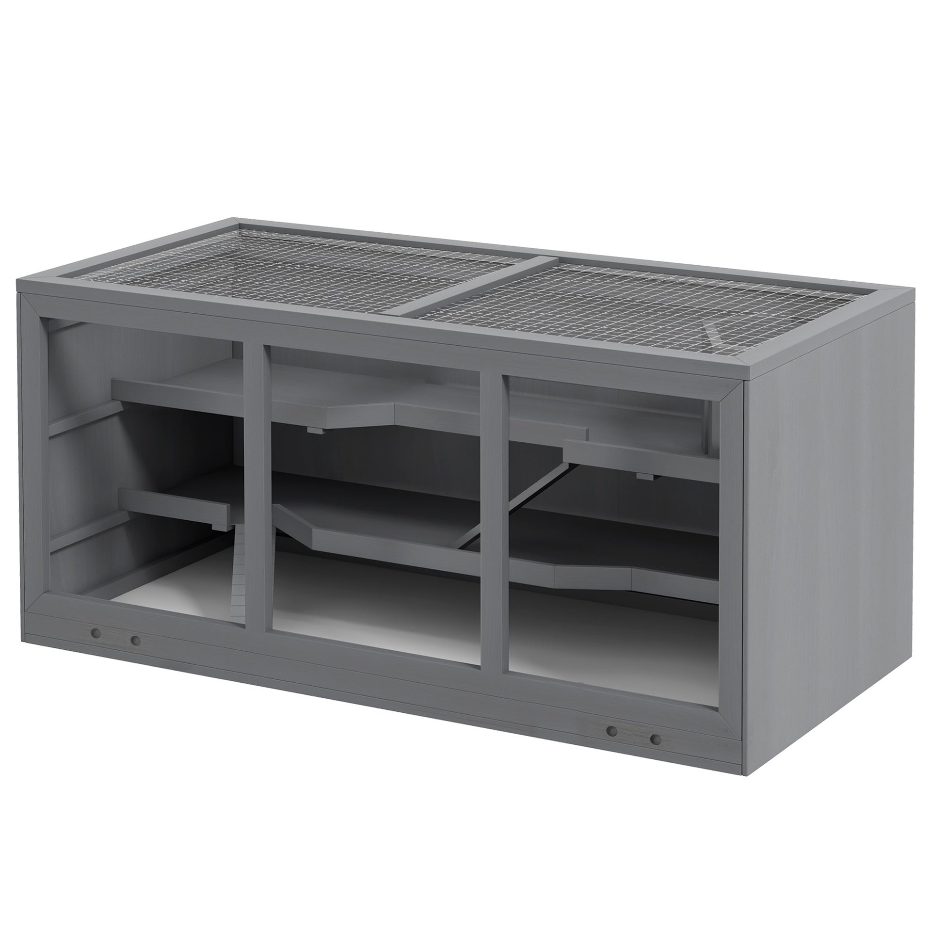 PawHut Extra Large Wooden Hamster Cage with Opening Roof, Hut, Ramps, Gray