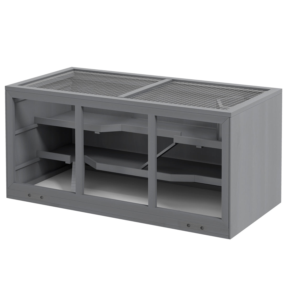 PawHut Extra Large Wooden Hamster Cage with Opening Roof, Hut, Ramps, Gray