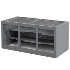 PawHut Extra Large Wooden Hamster Cage with Opening Roof, Hut, Ramps, Gray