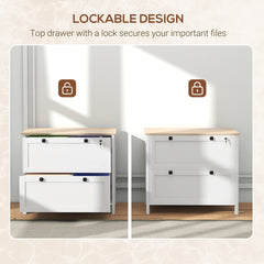 HOMCOM Lateral File Cabinet, 2 Drawer Filing Cabinet with Adjustable Hanging Bar for Letter, A4 and Legal Size, White