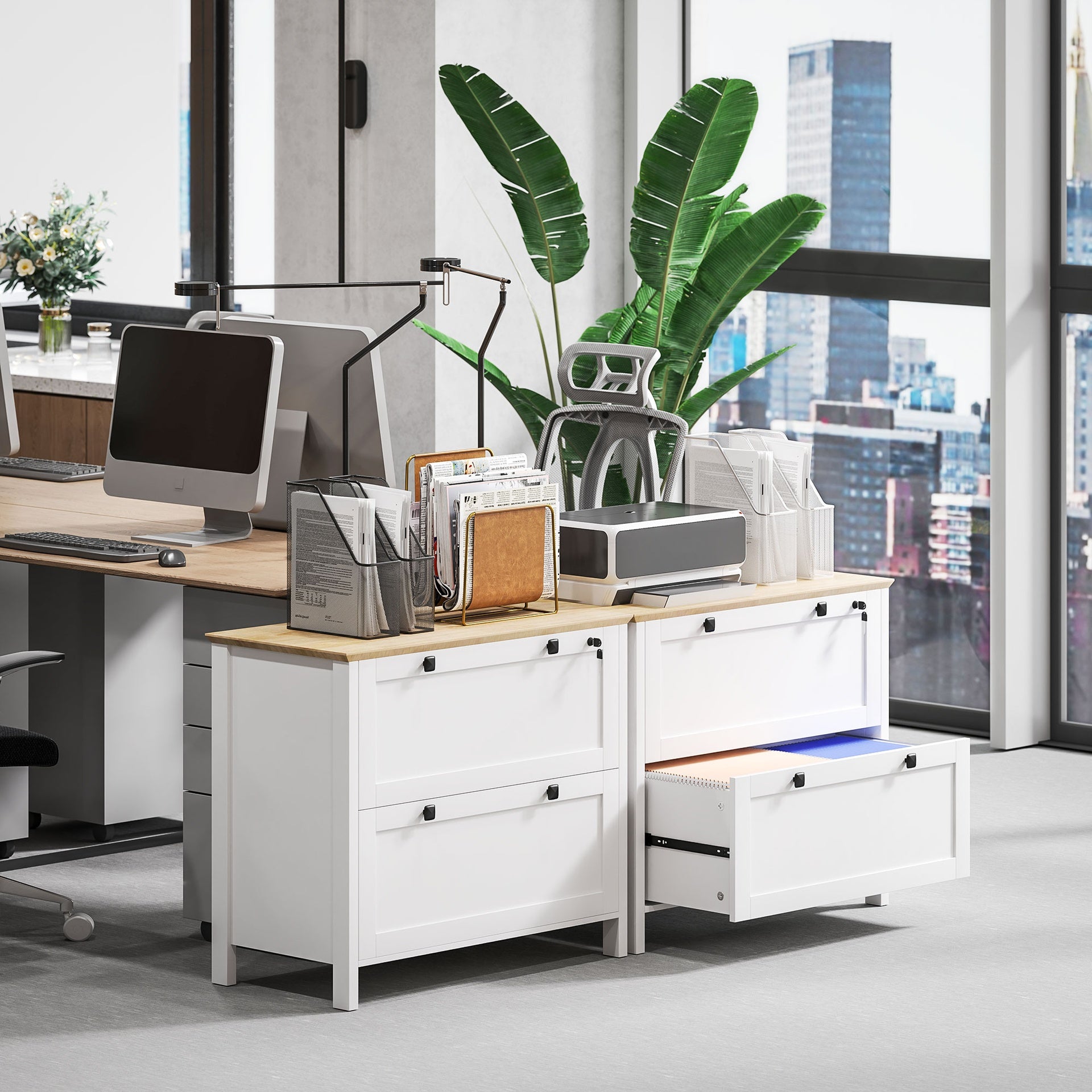 HOMCOM Lateral File Cabinet, 2 Drawer Filing Cabinet with Adjustable Hanging Bar for Letter, A4 and Legal Size, White