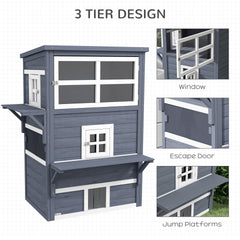 PawHut Cat House, Outdoor 3-Tier Kitty Shelter, Weather Resistant, w/ Escape Door