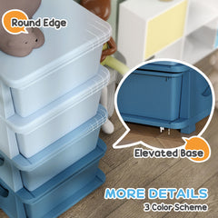 Qaba 30" 4 Tier Kids Storage Unit Dresser Tower w/ 4 Drawers, Blue