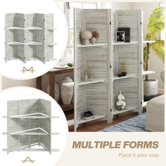 HOMCOM 5 Panel 67" Tall Wood Privacy Screen Room Divider with 3 Shelves and Folding Storage for Bedroom, Distressed White