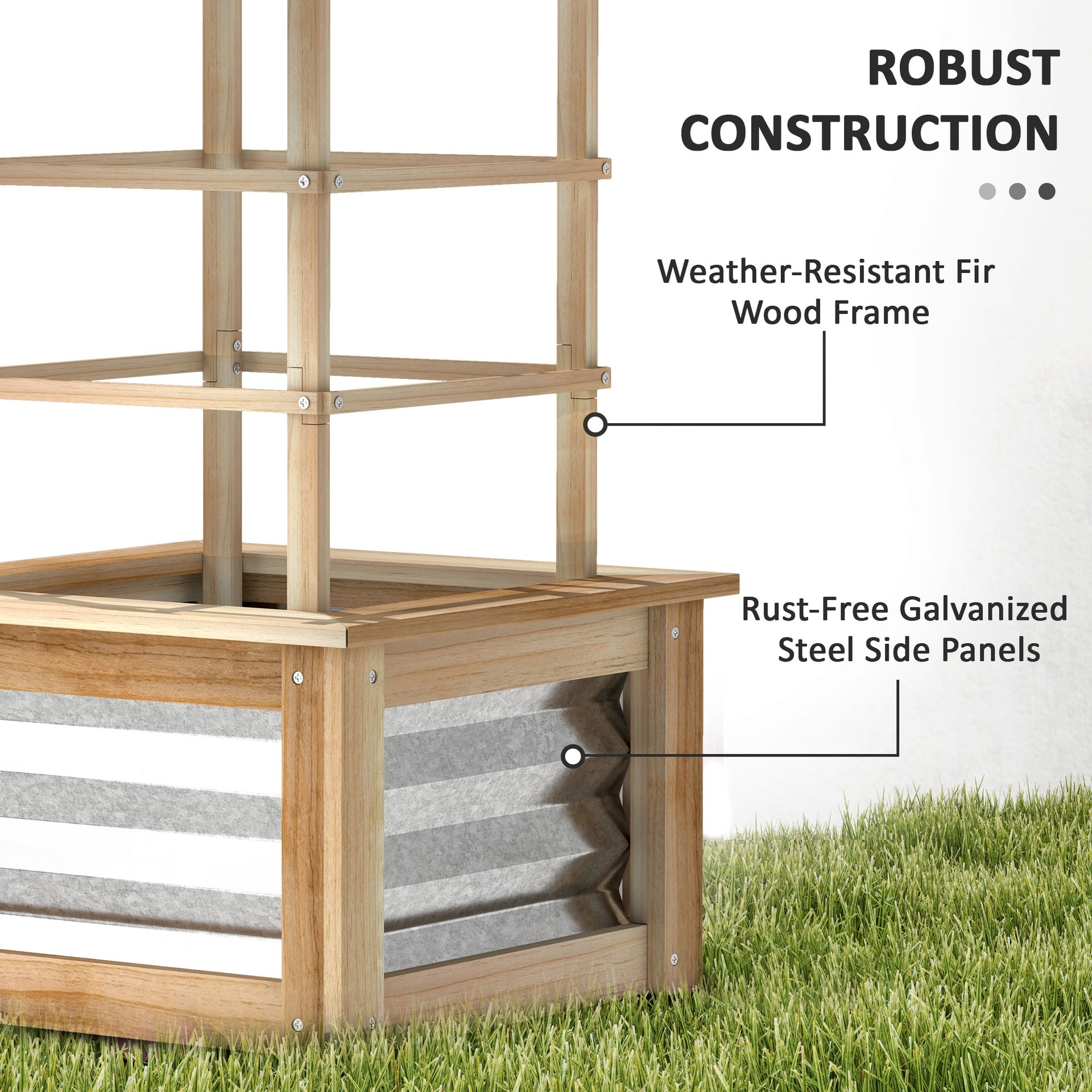 Outsunny Wooden Raised Garden Bed with Trellis, Galvanized Planter Box Elevated Garden Bed for Garden, Patio, Natural Wood