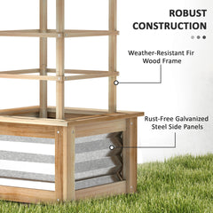 Outsunny Wooden Raised Garden Bed with Trellis, Galvanized Planter Box Elevated Garden Bed for Garden, Patio, Natural Wood