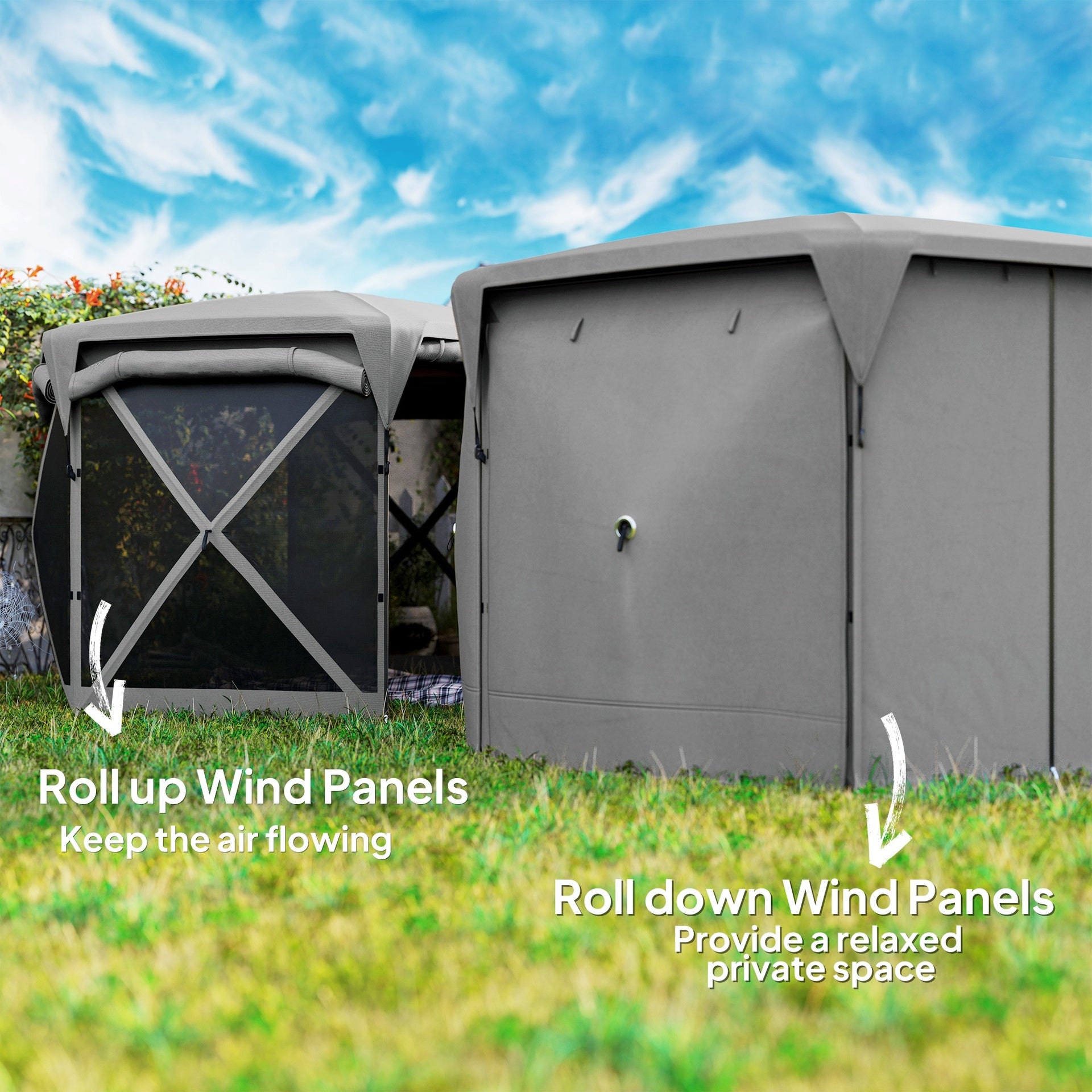 Outsunny 11 x 11ft Pop Up Gazebo Screen Tent with Removable Roof Cover, Roll-up Wind Panels for Camping, Backyard, Dark Gray