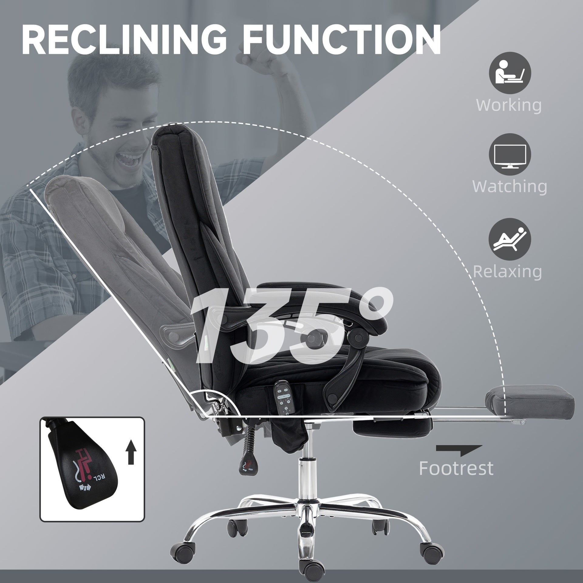 Vinsetto Massage Office Chair, Heated Reclining Computer Chair with Adjustable Height and Footrest, Black