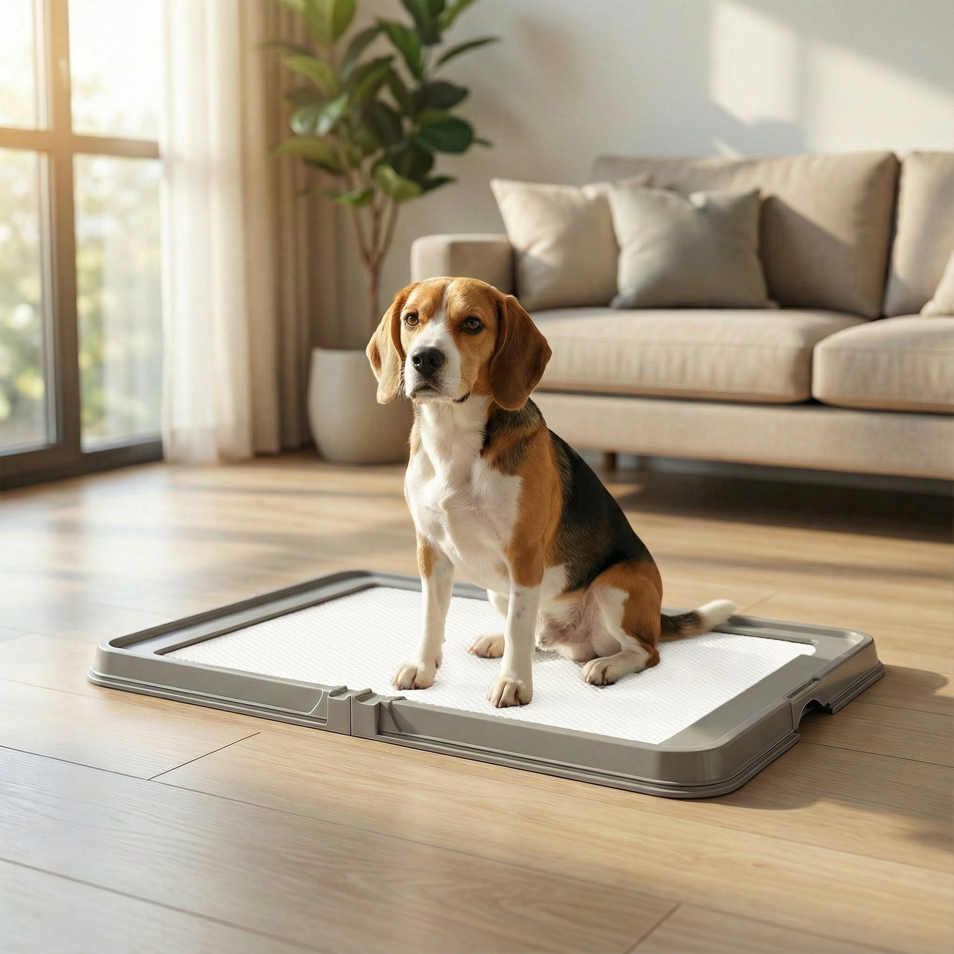 PawHut Pee Pad Holder Foldable Dog Litter Box with 3 Disposable Pads, 33.9" x 24.4", Gray
