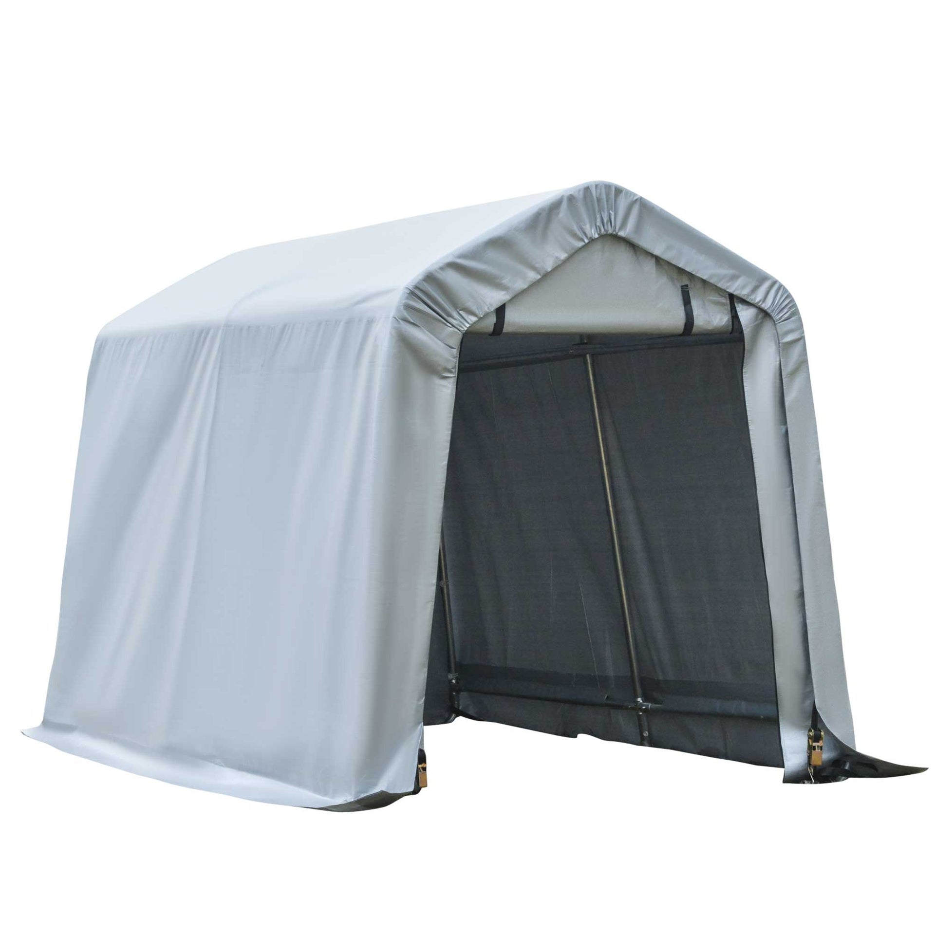 Outsunny 6' x 8' Carport Portable Garage, Heavy Duty Storage Tent, Patio Storage Shelter w/ Anti-UV PE Cover and Double Zipper Doors, for Motorcycle Bike Garden Tools, Light Gray