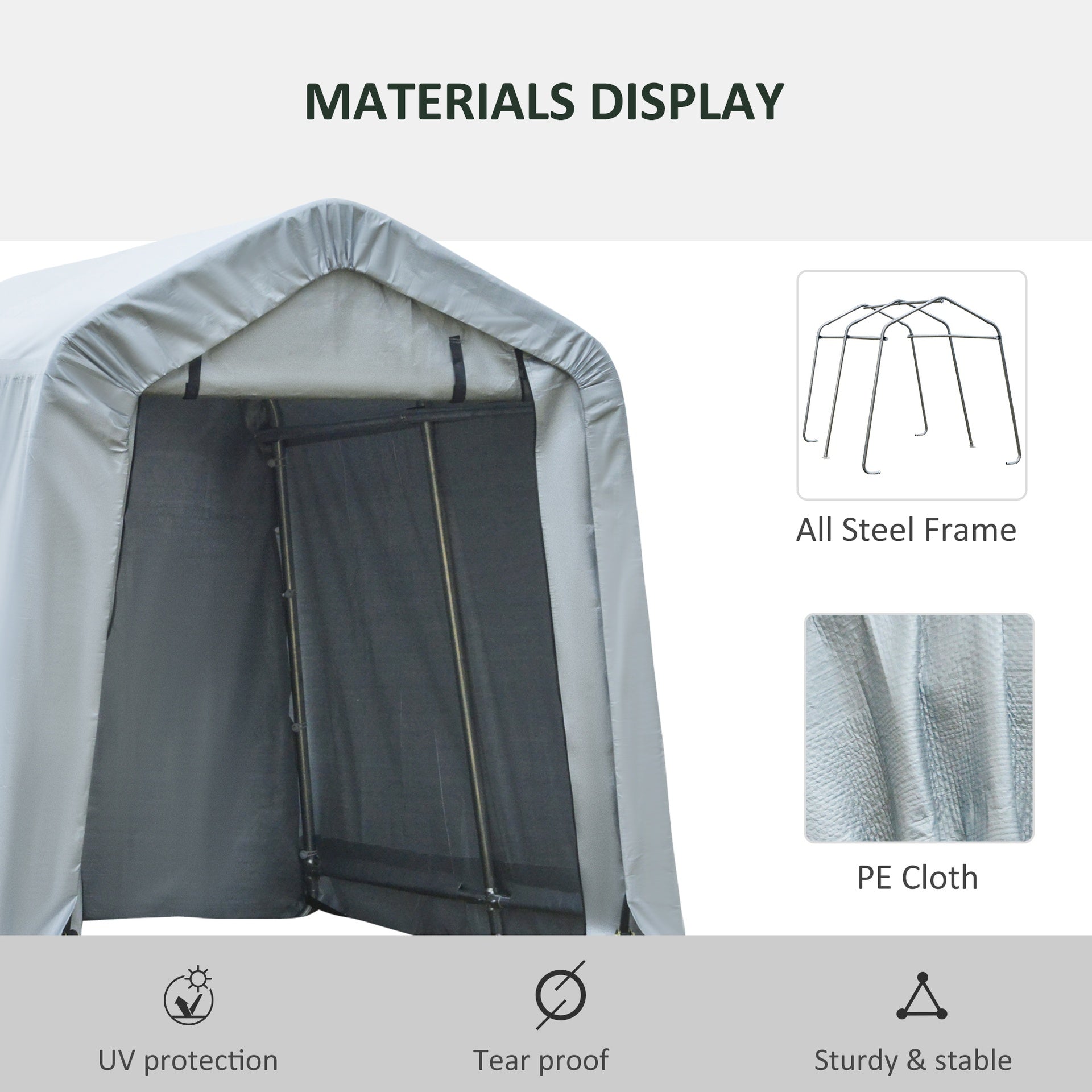 Outsunny 6' x 8' Carport Portable Garage, Heavy Duty Storage Tent, Patio Storage Shelter w/ Anti-UV PE Cover and Double Zipper Doors, for Motorcycle Bike Garden Tools, Light Gray