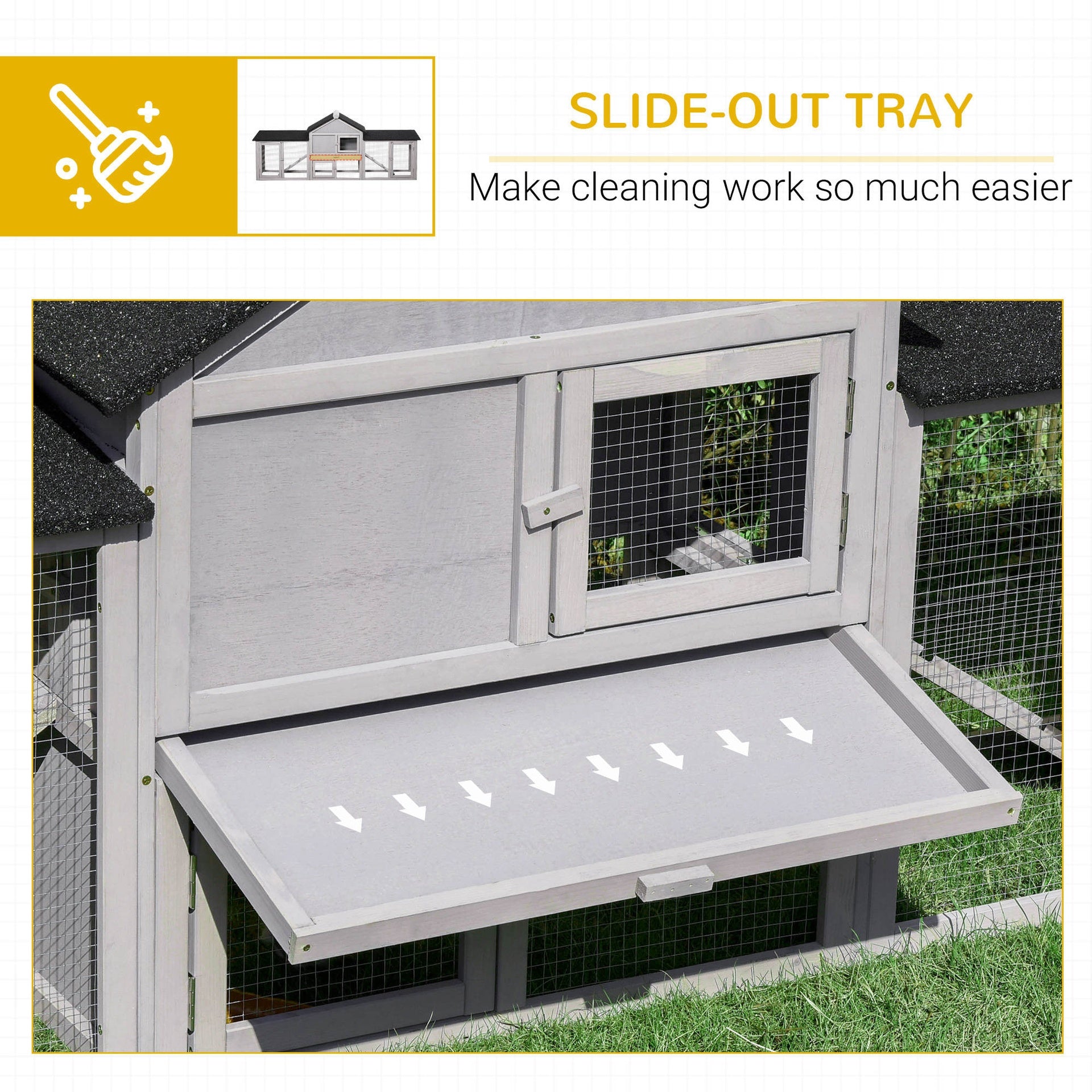 PawHut Outdoor Rabbit House 83" 2 Story Deluxe XL Wooden Rabbit Hutch Big Bunny Cage w/ Ladder and Run, Gray