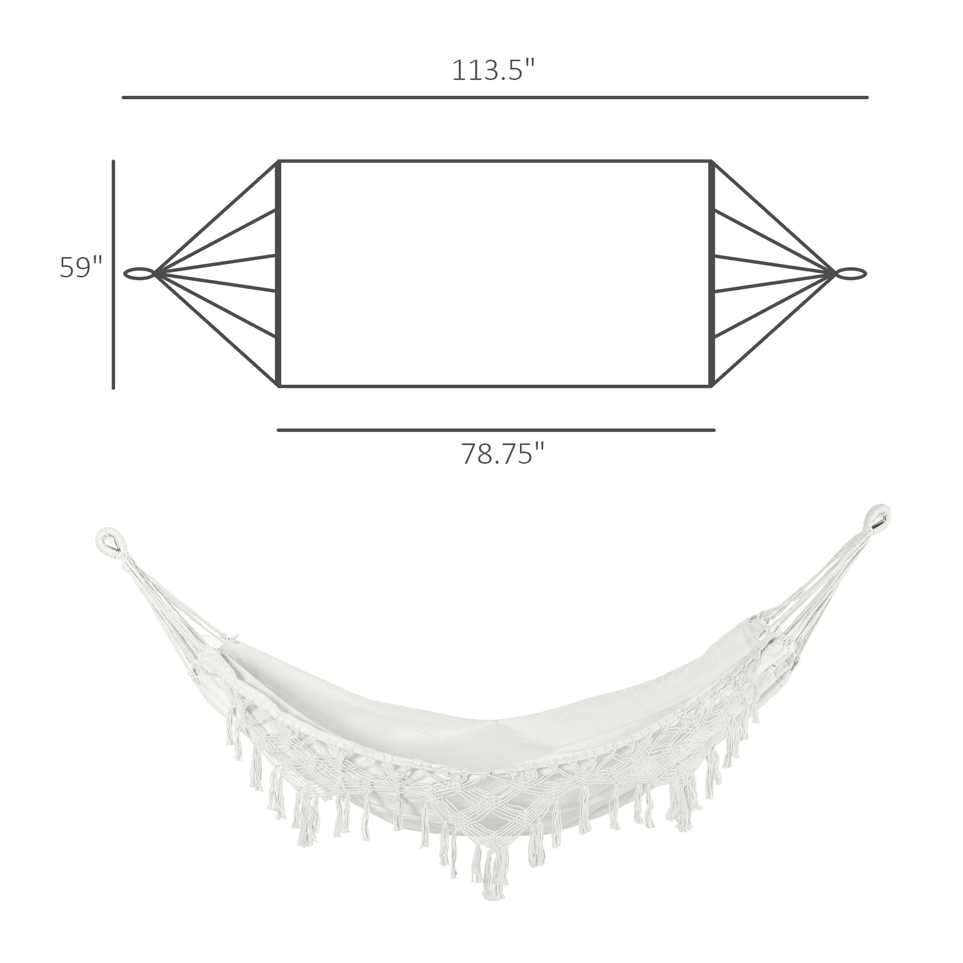 Outsunny Extra Large Boho Hammock with Macrame Tassel Fringe, Includes Carrying Bag, Indoor Outdoor Tree Hammock, White