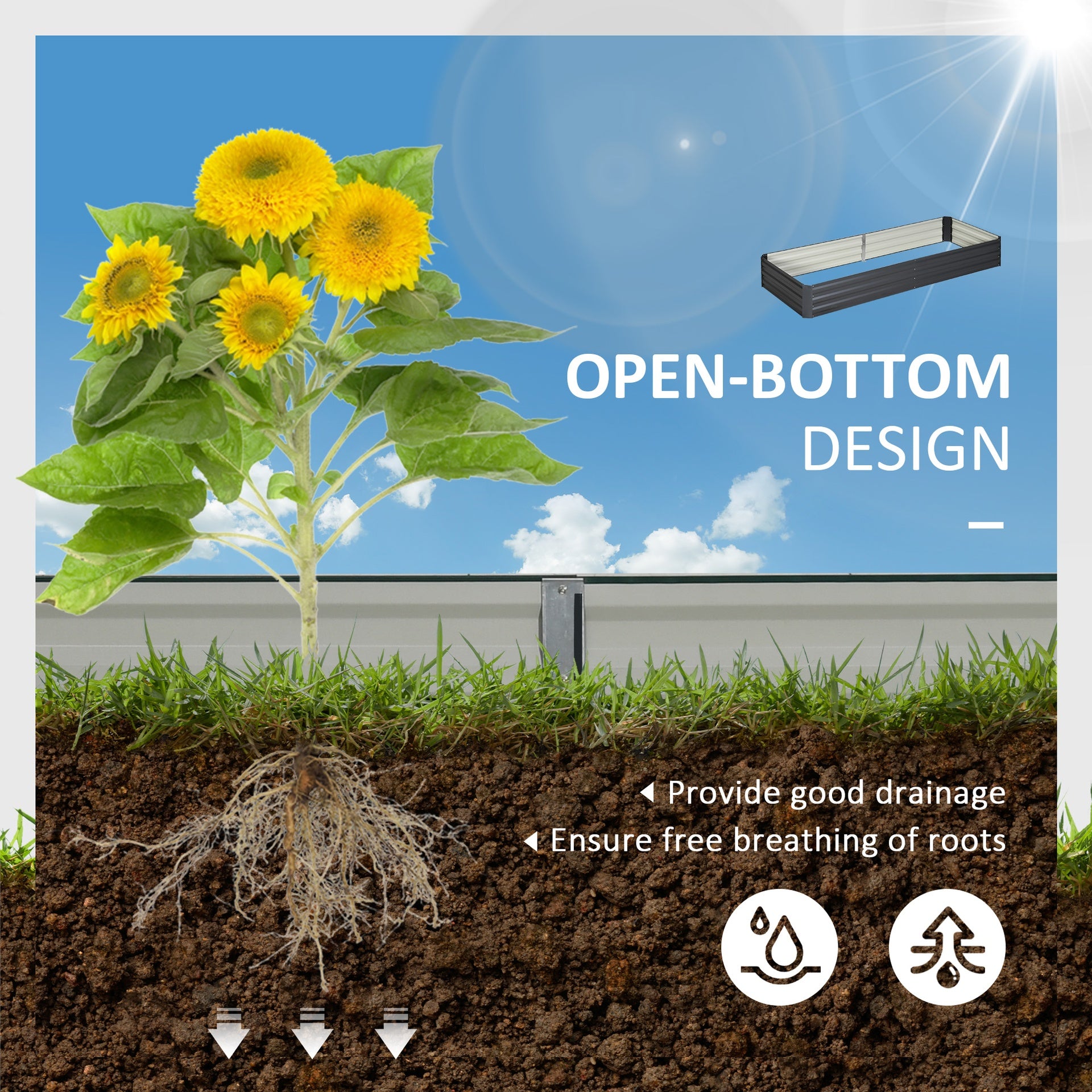 Outsunny 95" x 36" x 12" Galvanized Raised Garden Bed, Easy DIY and Cleaning for Growing Flowers, Herbs, Succulents, Gray