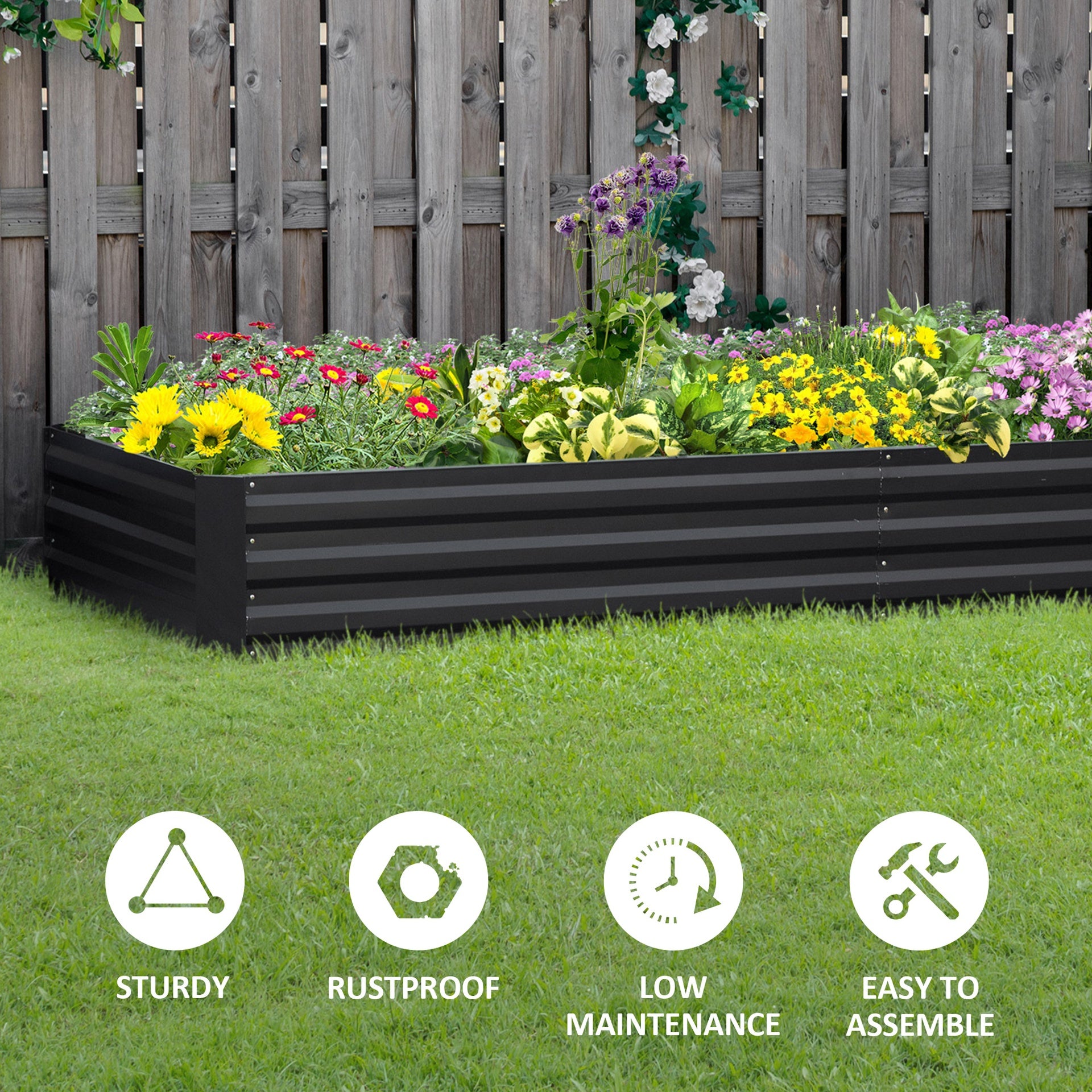 Outsunny 95" x 36" x 12" Galvanized Raised Garden Bed, Easy DIY and Cleaning for Growing Flowers, Herbs, Succulents, Gray