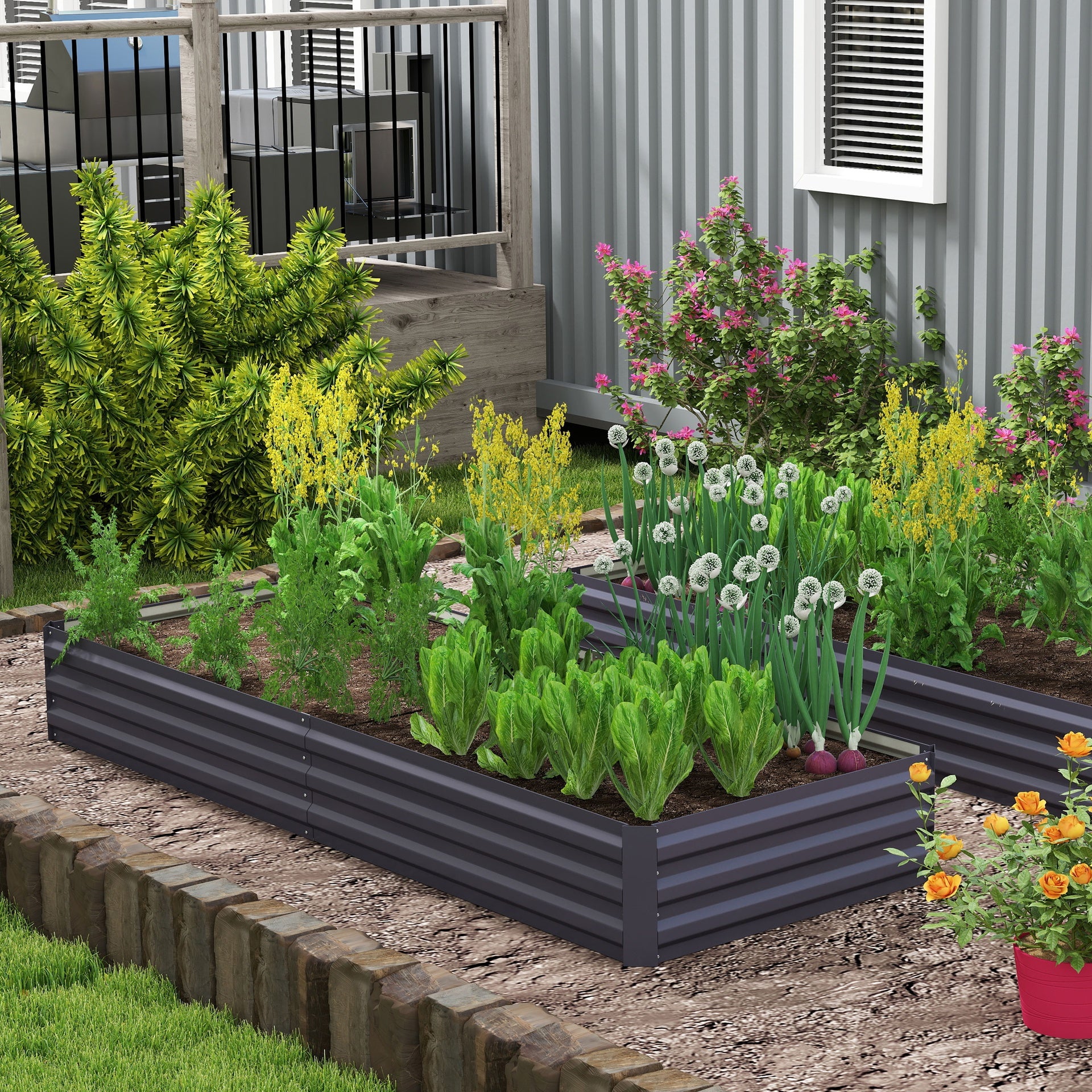 Outsunny 95" x 36" x 12" Galvanized Raised Garden Bed, Easy DIY and Cleaning for Growing Flowers, Herbs, Succulents, Gray