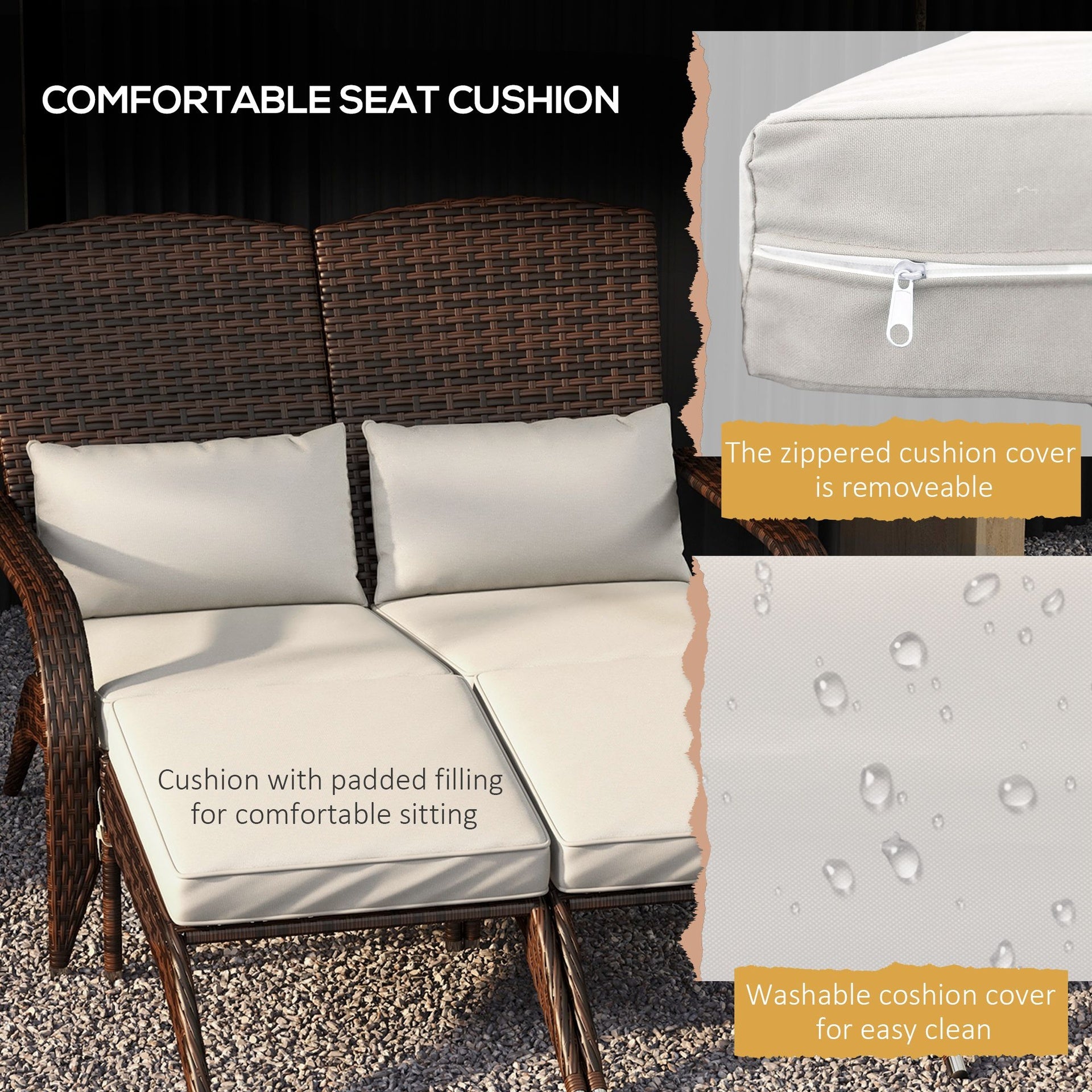 Outsunny 2 Person Patio Wicker Adirondack Chair, High-Back Fire Pit Chair with Cushions, Cream White