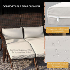Outsunny 2 Person Patio Wicker Adirondack Chair, High-Back Fire Pit Chair with Cushions, Cream White