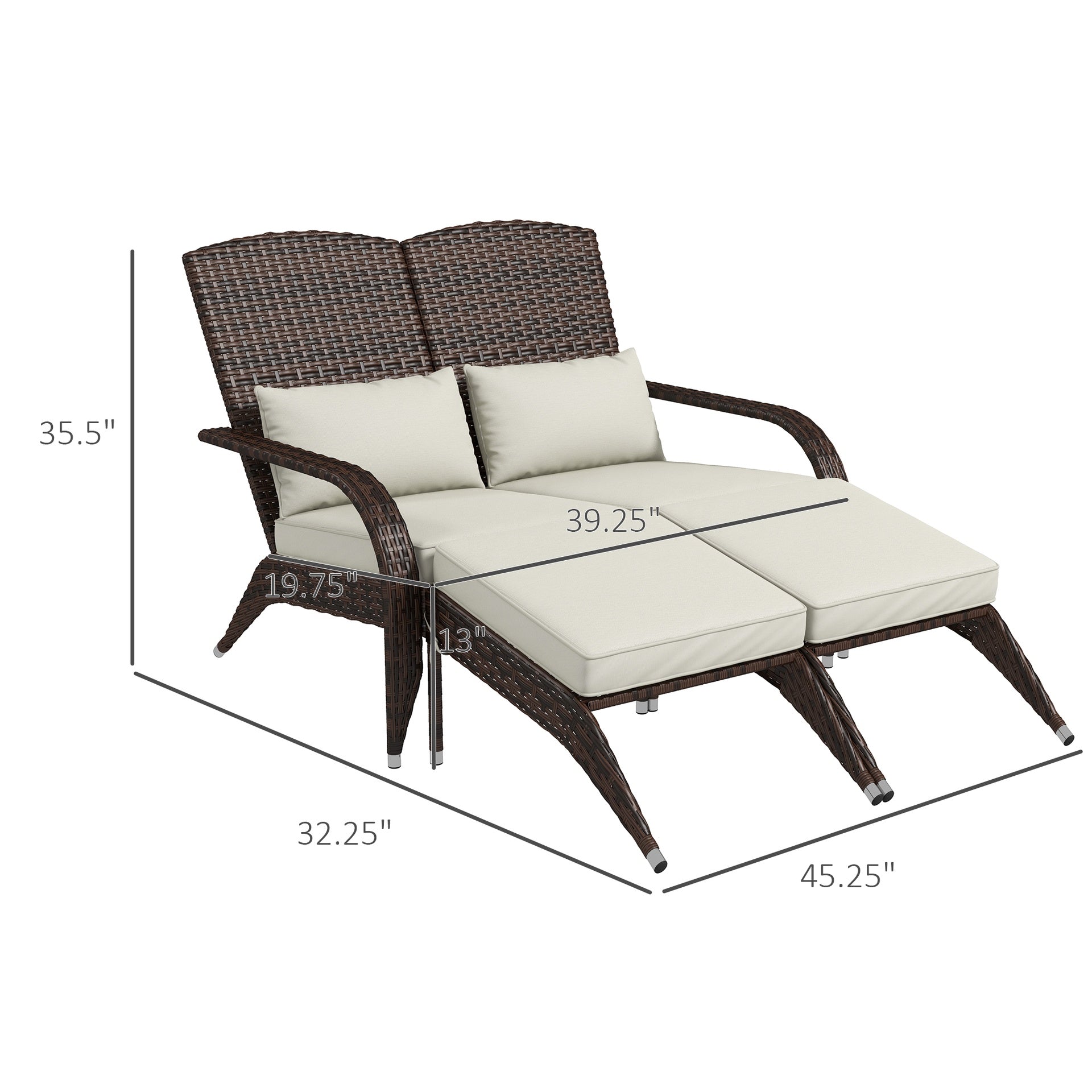 Outsunny 2 Person Patio Wicker Adirondack Chair, High-Back Fire Pit Chair with Cushions, Cream White