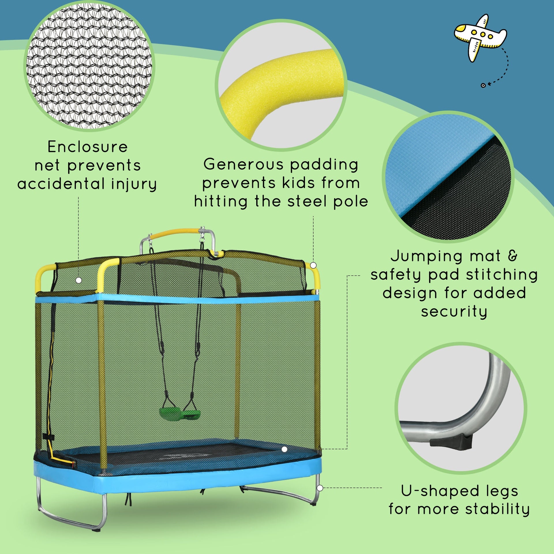 Qaba 3-in-1 Trampoline for Kids, 6.9' Kids Trampoline with Net, Light Blue