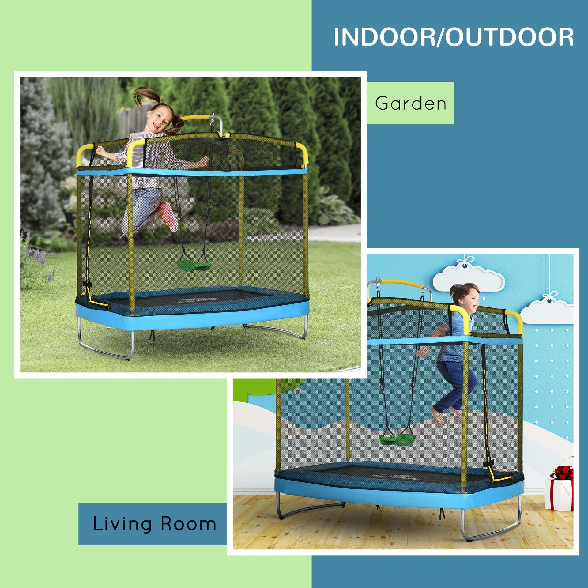 Qaba 3-in-1 Trampoline for Kids, 6.9' Kids Trampoline with Net, Light Blue