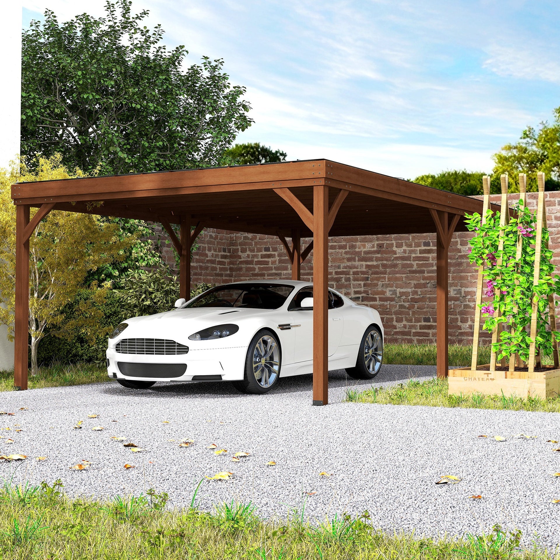 Outsunny 12' x 20' Outdoor Wooden Pergola, Grape Vine Gazebo with Concrete Anchors for Garden, Patio, Backyard, Deck, Brown