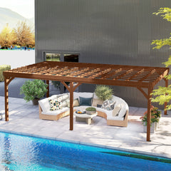 Outsunny 12' x 20' Outdoor Wooden Pergola, Grape Vine Gazebo with Concrete Anchors for Garden, Patio, Backyard, Deck, Brown