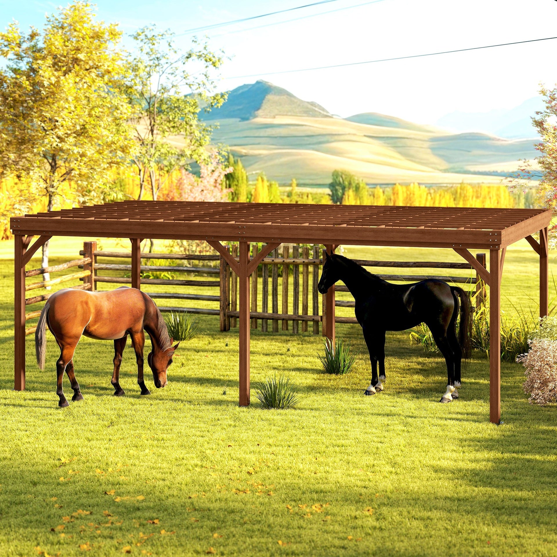 Outsunny 12' x 20' Outdoor Wooden Pergola, Grape Vine Gazebo with Concrete Anchors for Garden, Patio, Backyard, Deck, Brown