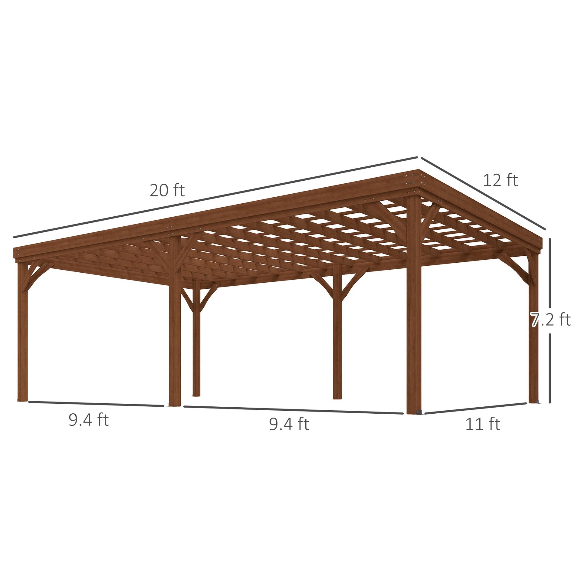 Outsunny 12' x 20' Outdoor Wooden Pergola, Grape Vine Gazebo with Concrete Anchors for Garden, Patio, Backyard, Deck, Brown