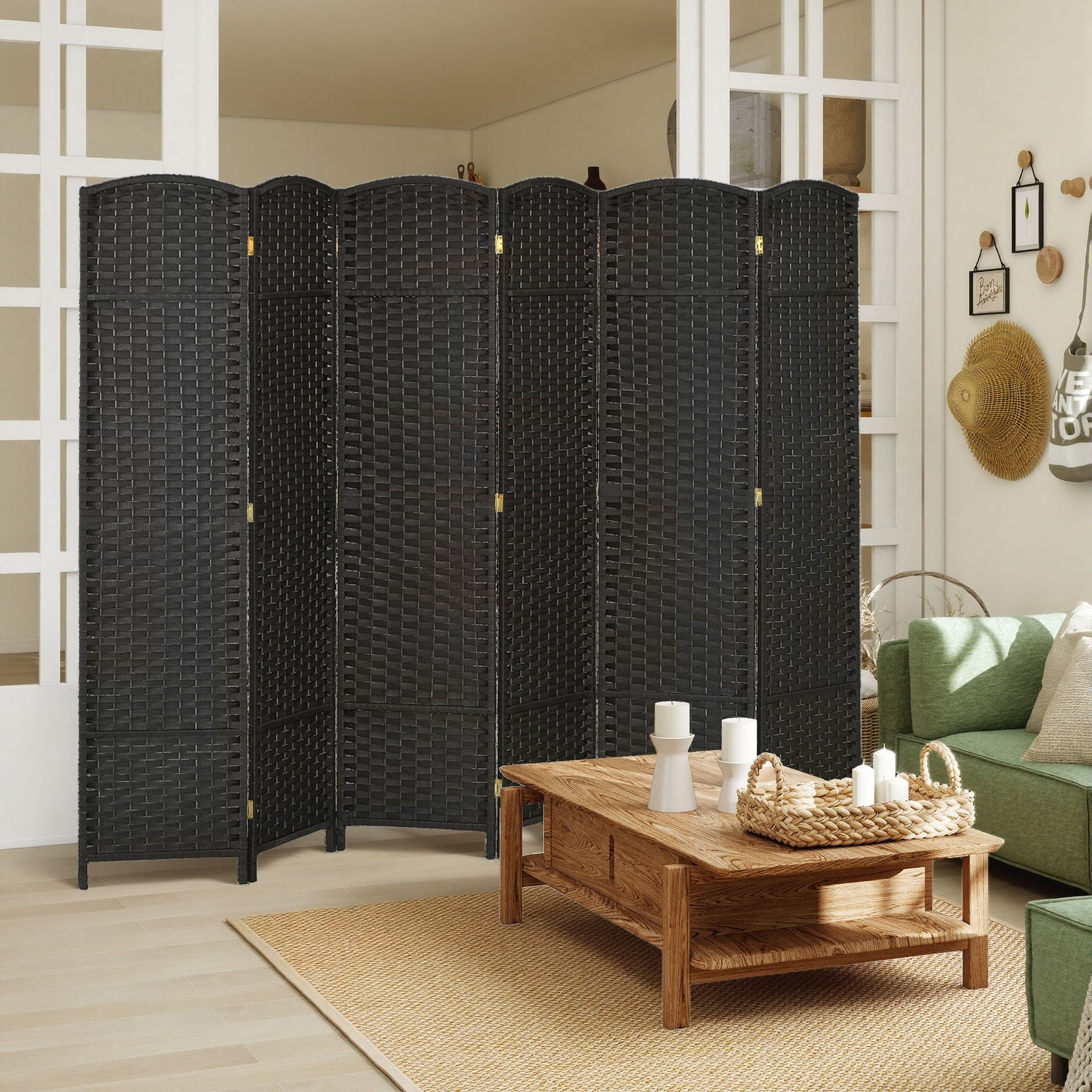 HOMCOM Folding Room Divider Screen 6 Panel 5.6 ' Tall Privacy Screen Freestanding Room Partition for Home Office, Black
