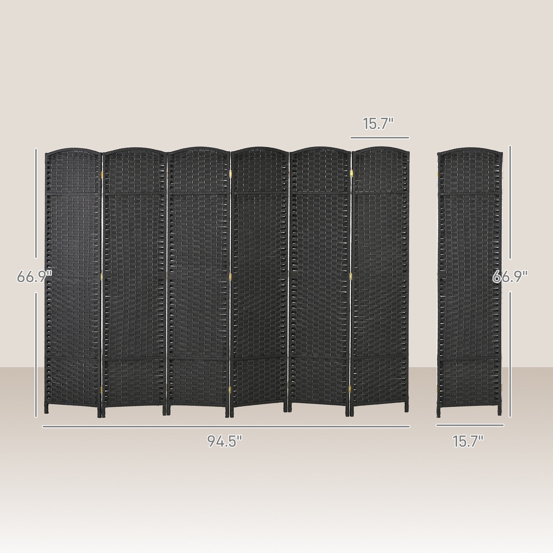 HOMCOM Folding Room Divider Screen 6 Panel 5.6 ' Tall Privacy Screen Freestanding Room Partition for Home Office, Black