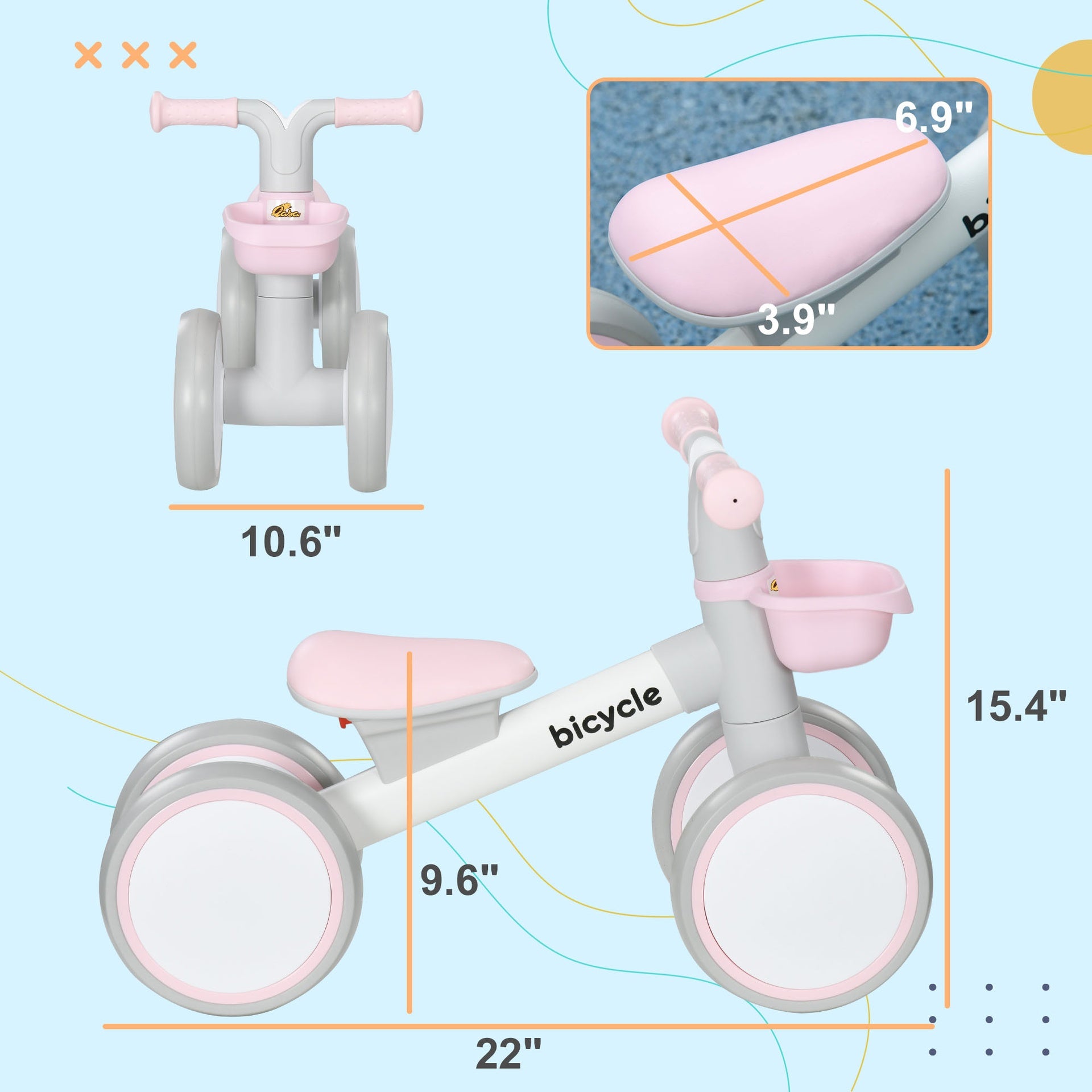 Qaba Balance Bike for Toddlers 1-3 Years with Adjustable Seat, Silent Wheels, No Pedal Bike, Pink