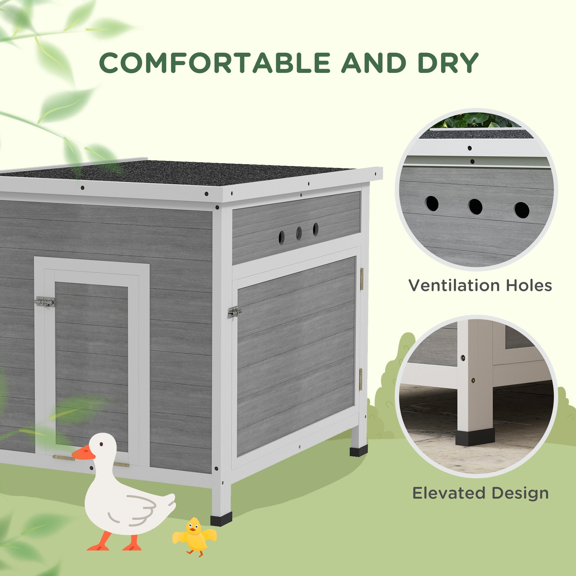 PawHut Wooden Duck Coop with Openable Roof, Removable Floor, Double Doors, Ramp, for 2-4 Ducks, Chickens, 25" x 32" x 30"