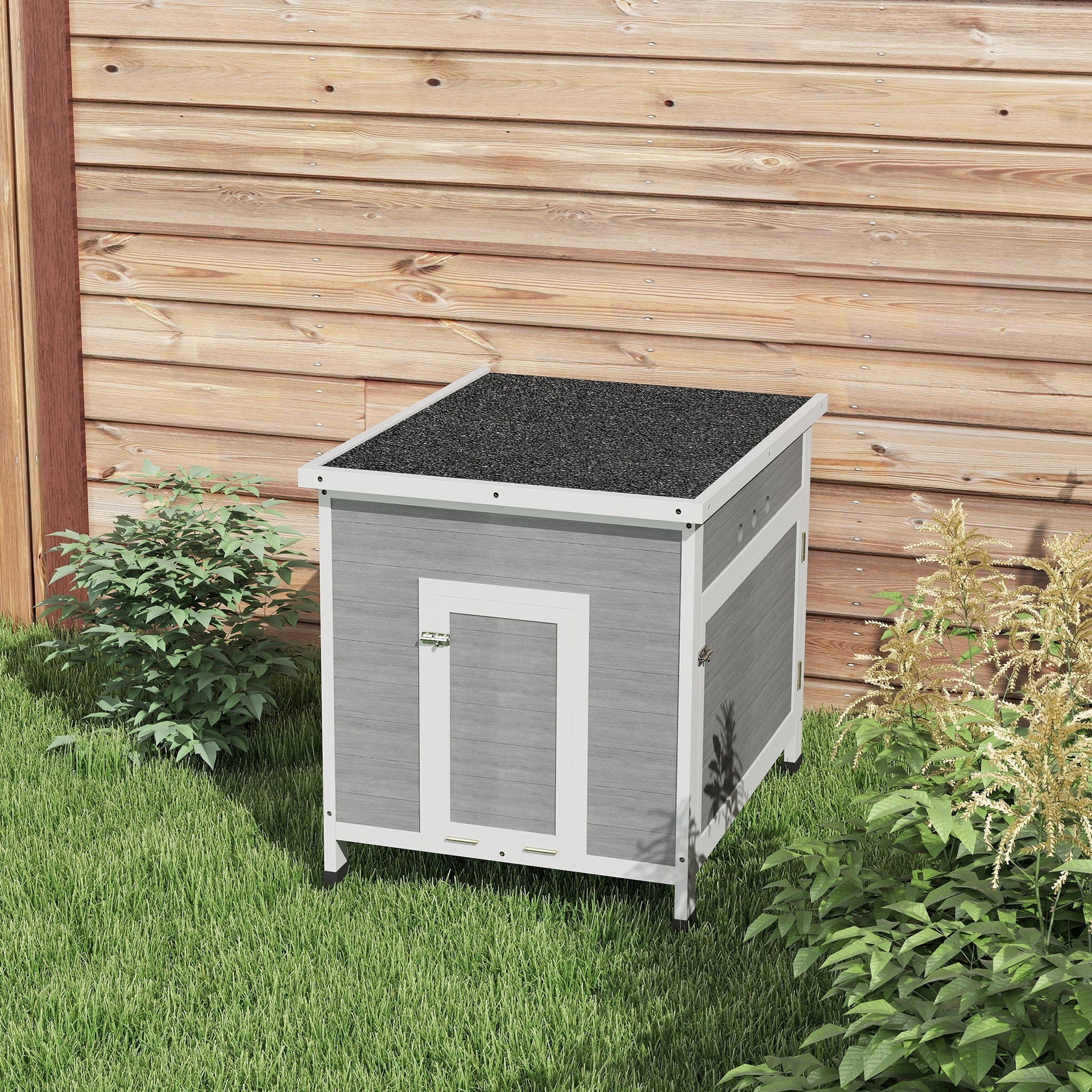 PawHut Wooden Duck Coop with Openable Roof, Removable Floor, Double Doors, Ramp, for 2-4 Ducks, Chickens, 25" x 32" x 30"