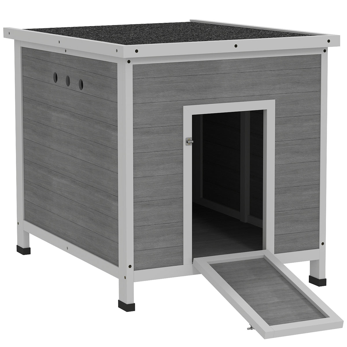 PawHut Wooden Duck Coop with Openable Roof, Removable Floor, Double Doors, Ramp, for 2-4 Ducks, Chickens, 25" x 32" x 30"