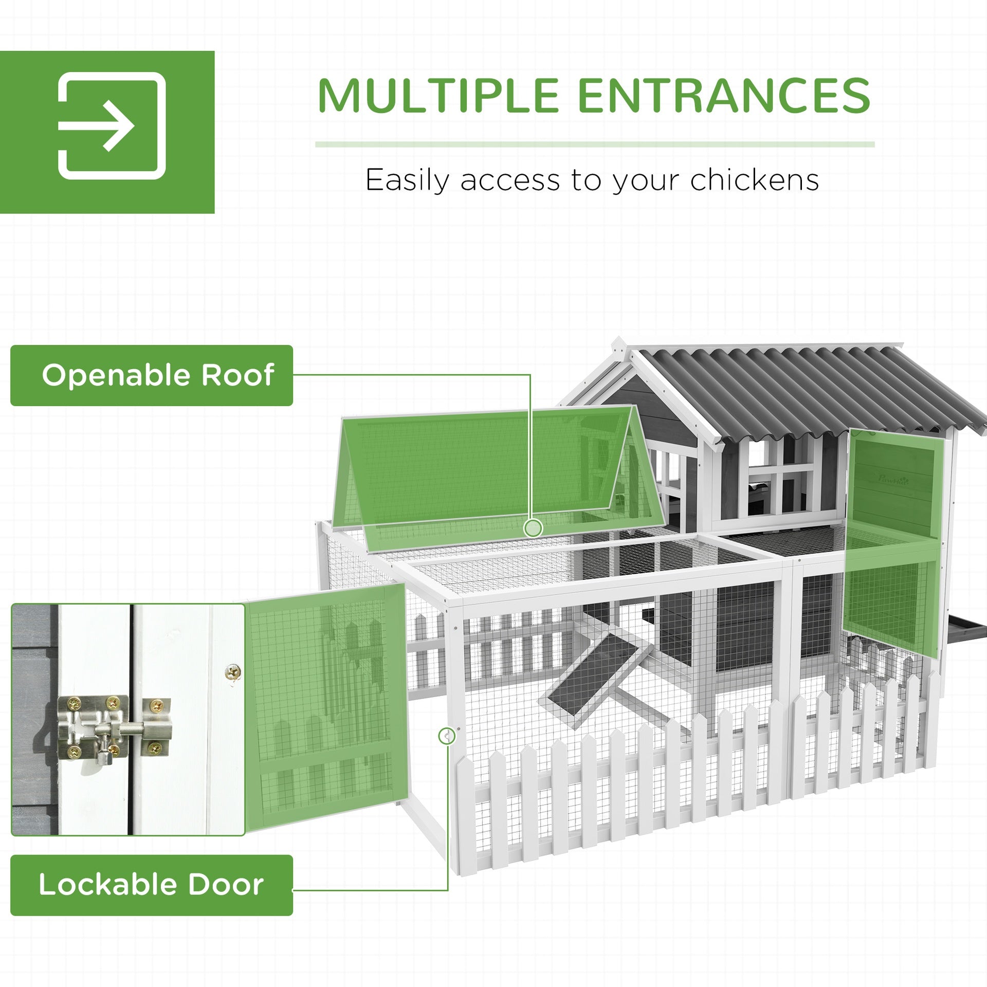PawHut Wooden Chicken Coop with Run for 1-2 Chickens, 68" x 59" x 42"