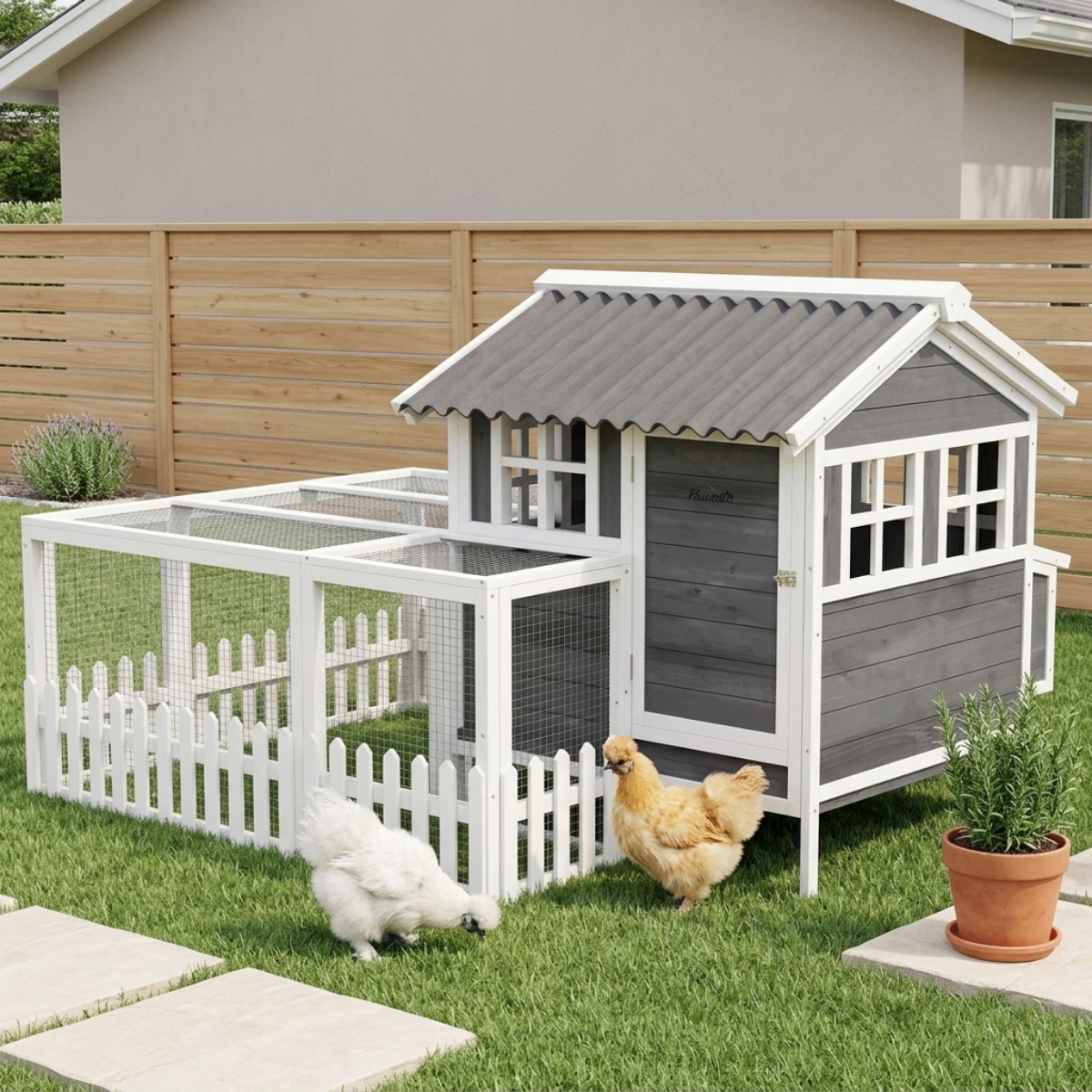 PawHut Wooden Chicken Coop with Run for 1-2 Chickens, 68" x 59" x 42"