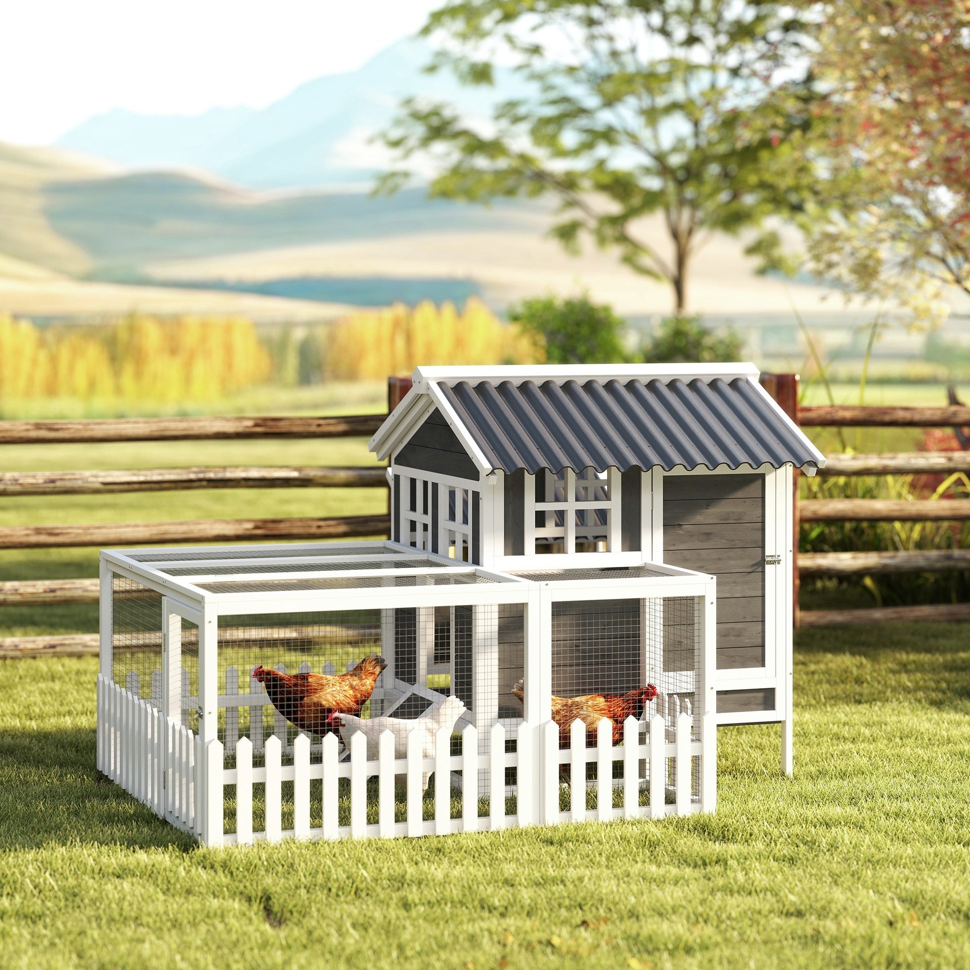 PawHut Wooden Chicken Coop with Run for 1-2 Chickens, 68" x 59" x 42"