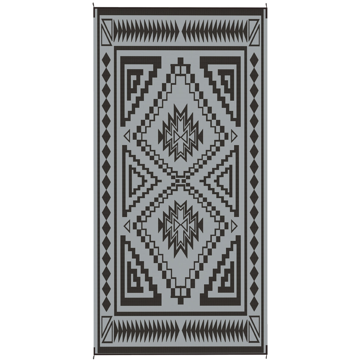 Outsunny Reversible Outdoor Rug, Waterproof Plastic Straw with Carry Bag, 9' x 18', Black & Gray Square Patchwork