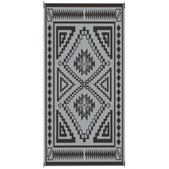 Outsunny Reversible Outdoor Rug, Waterproof Plastic Straw with Carry Bag, 9' x 18', Black & Gray Square Patchwork