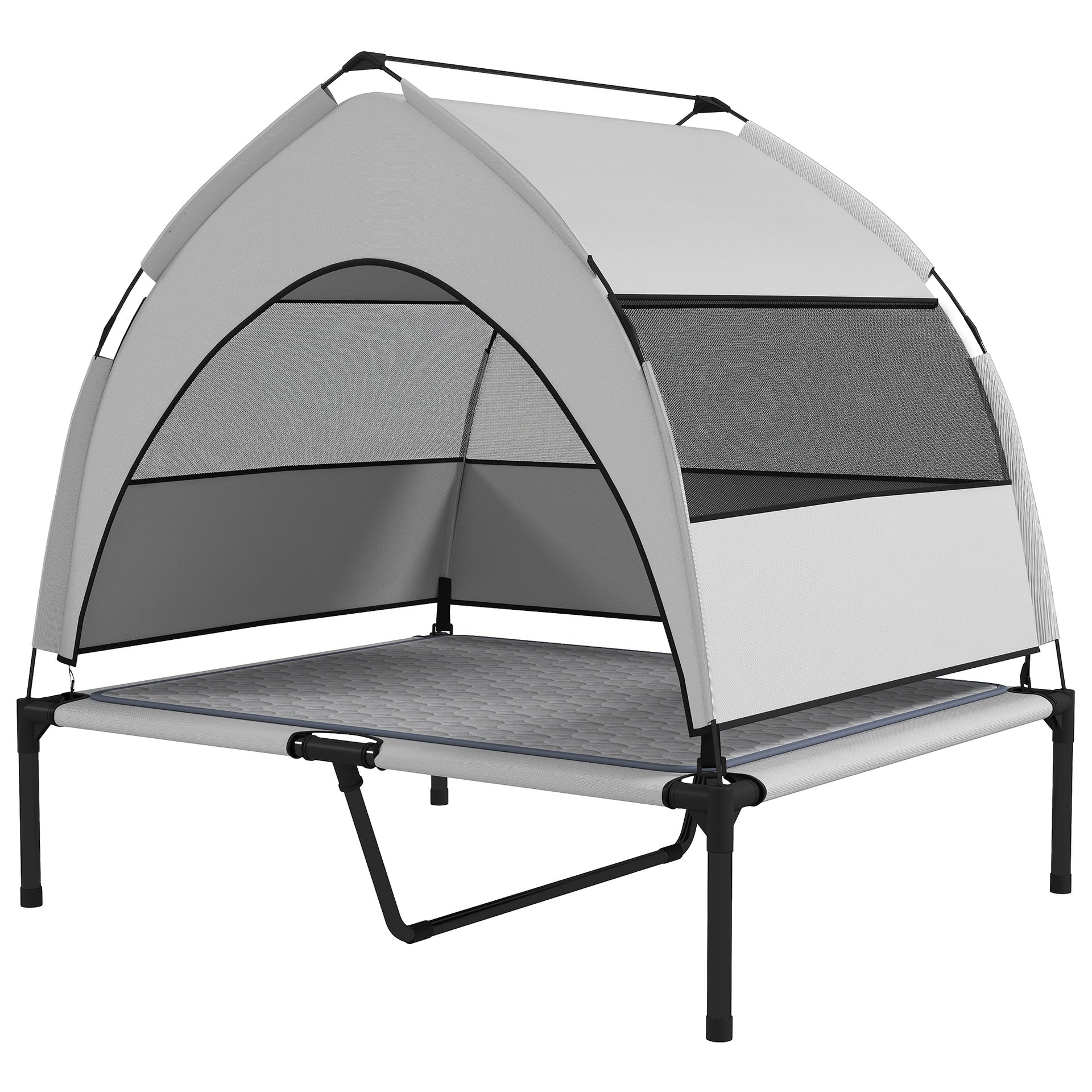PawHut Elevated Dog Bed with Removable Canopy, Portable Outside Raised Pet Cot with Cooling Pad, Storage Bag, 36" x 29.5" x 35"