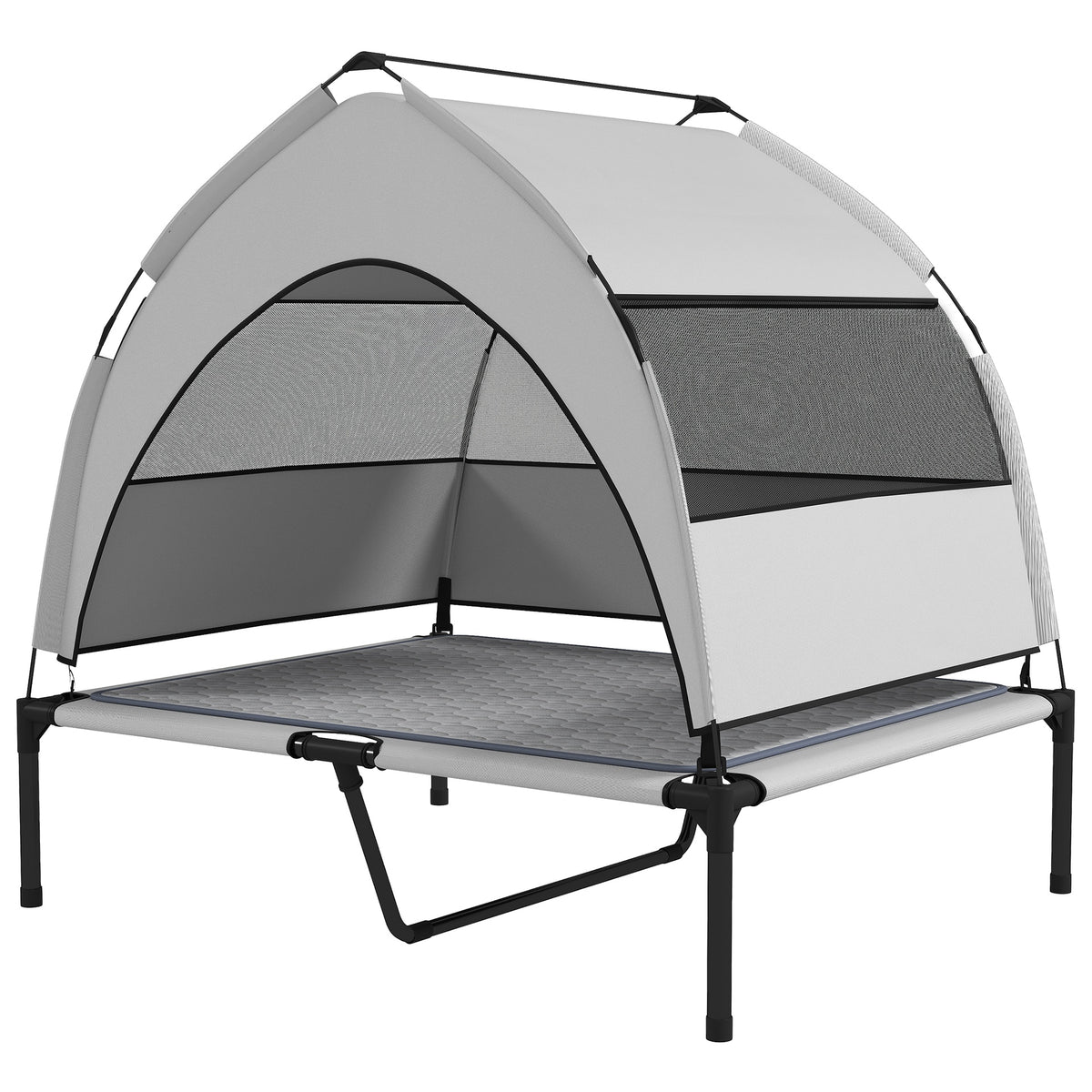PawHut Elevated Dog Bed with Removable Canopy, Portable Outside Raised Pet Cot with Cooling Pad, Storage Bag, 36" x 29.5" x 35"