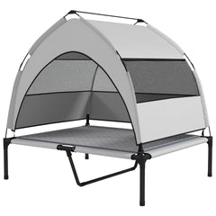 PawHut Elevated Dog Bed with Removable Canopy, Portable Outside Raised Pet Cot with Cooling Pad, Storage Bag, 36" x 29.5" x 35"