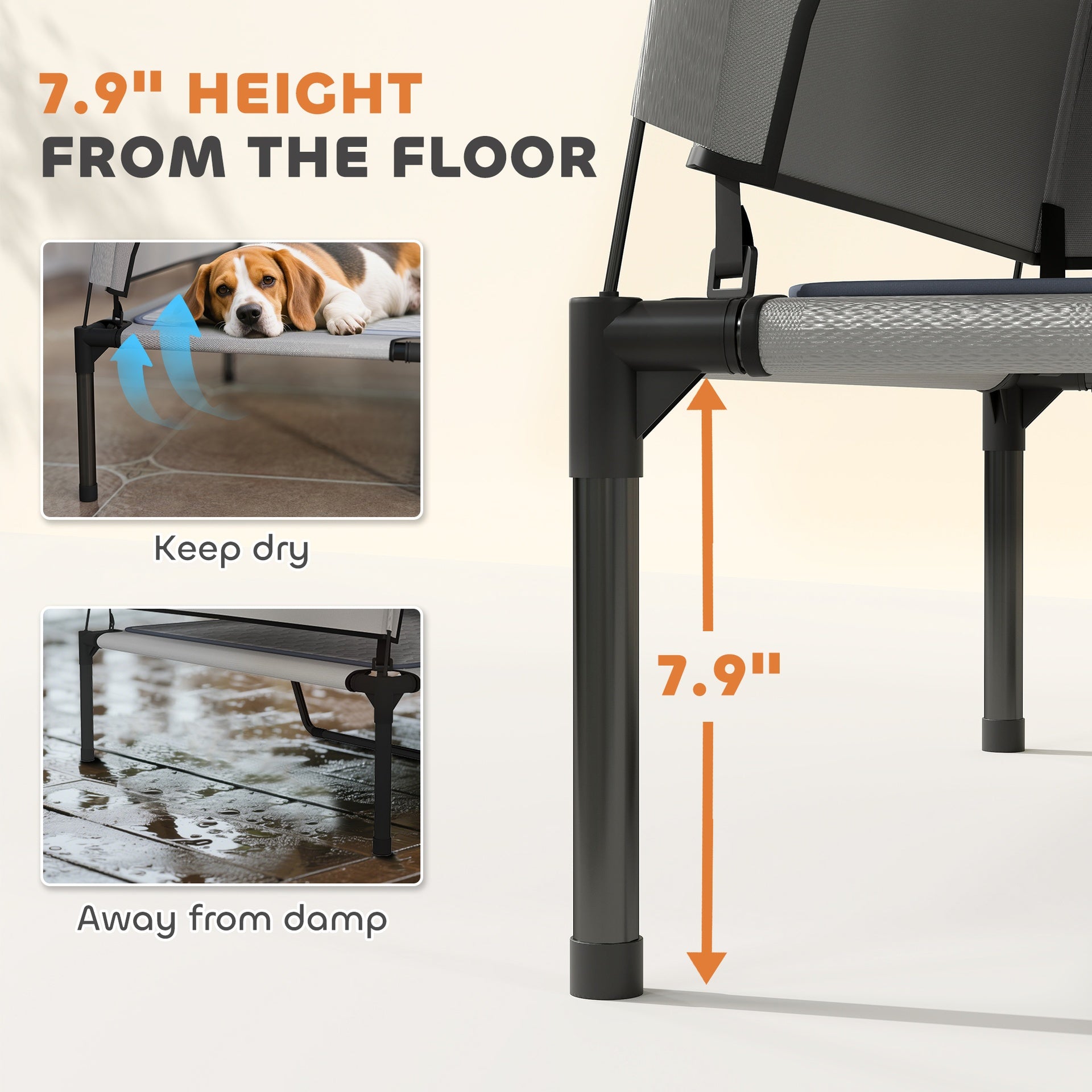 PawHut Elevated Dog Bed with Removable Canopy, Portable Outside Raised Pet Cot with Cooling Pad, Storage Bag, 36" x 29.5" x 35"